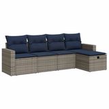 vidaXL 5-delige Loungeset met Kussens Poly Rattan Grijs