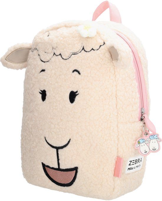 Zebra Trends Mike&Molly Rugzak - Kinder Rugtas - Schooltas - Teddy Molly Schaapje - Flessenhouders - Meisjes - Boekentas - Crème