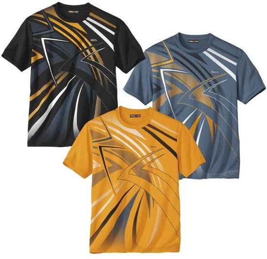 ATLAS FOR MEN Set van 3 sport T-shirts Heren XL Blauw, Geel, Zwart