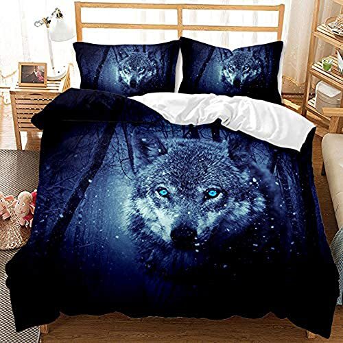 TULTOAP Beddengoed, wolf, 135 x 200 cm, 3D dier, wolf, dekbedovertrek met kussensloop, voor jongens en meisjes, slaapkamer, decoratie, wolf, motief beddengoedset (wolf 3,135 x 200 cm)