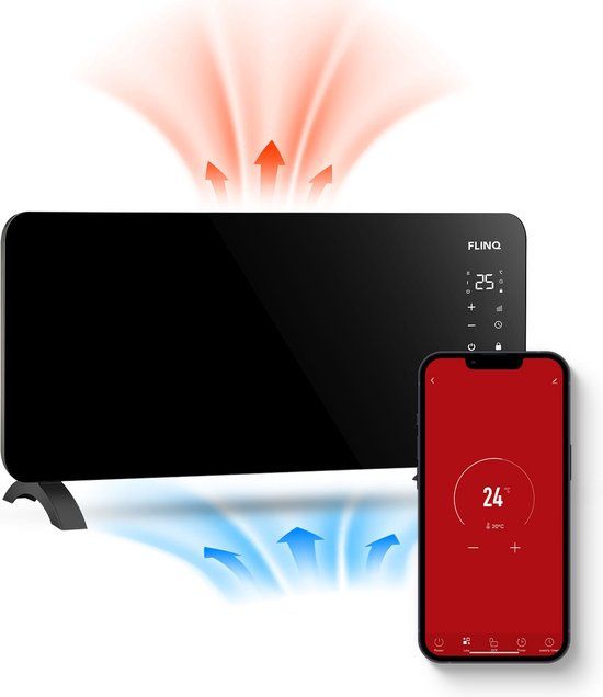 FlinQ Smart Convectorkachel - 2000W - Zwart - Met WiFi - Geschikt voor Badkamer