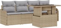 vidaXL Tuinbank Set Beige Poly Rieten 5-delig 4-zits