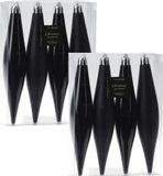 8x stuks ornements plastique stalactites Noël noir 15 cm mat/brillant