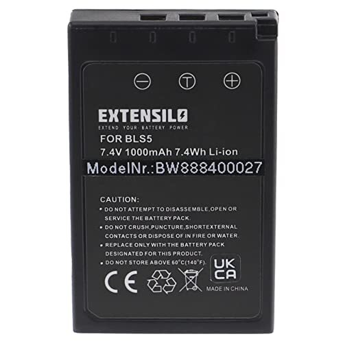 EXTENSILO 1 x accu vervangt Olympus BLS-50 voor digitale camera, DSLR (1000 mAh, 7,4 V, Li-Ion) - informatiechip