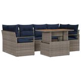 vidaXL - Tuinbank - Set - 7 - st - 6-Aantal - zitplaatsen - grijs - en - marineblauw