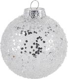 Merkloos / Sans marque Zilveren 4x Zilveren glitter kerstballen kunststof 8 cm type 1 - Kerstboomversiering zilver