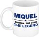 Bellatio Decorations Miquel cadeau mok - man myth legend - naam koffiemok / beker - wit en blauw - 300 ml - verjaardag