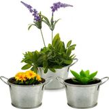 Arte r Plantenpot/bloempot teil - 3x - zink - zilver - D12 x H17 cm
