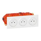 LEGRAND - Drievoudige wandcontactdoos 16 A met aarding dooxie oppervlak + vierkante plaat + inbouwdoos - stopcontact 2P + T inbouw met intrekbare bodem - gemaakt in Frankrijk - wit
