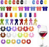 Marqueurs en verre - 54 marqueurs en verre - Marqueurs de vin en silicone - Marqueurs de verre à vin pour verres à vin - Tasses et verres
