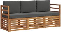 vidaXL - Bank loungeset - 3 zitplaatsen - Natuurlijk en antraciet - Massief acaciahout