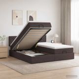 vidaXL - Ottomaanse - Bed - met - Matras - en - LED - Donkerbruin - 200 - x - 200 - cm - Stof