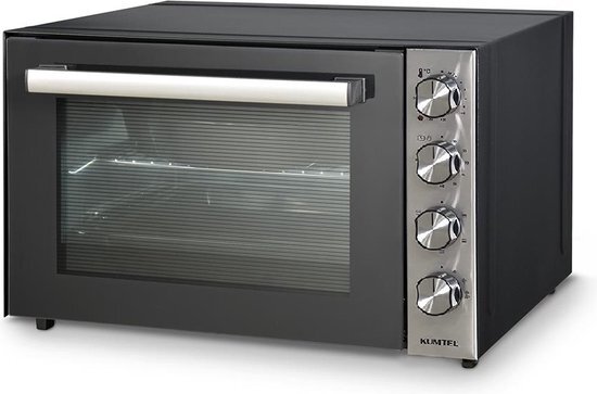 Kumtel Minioven / pizza-oven, 70 liter XXL, 2000 W turbofunctie 6 kookmodi, draaispies, binnenverlichting, dubbele beglazing, max 270 °C, timerfunctie, granieten binnencoating, incl. bakplaat set