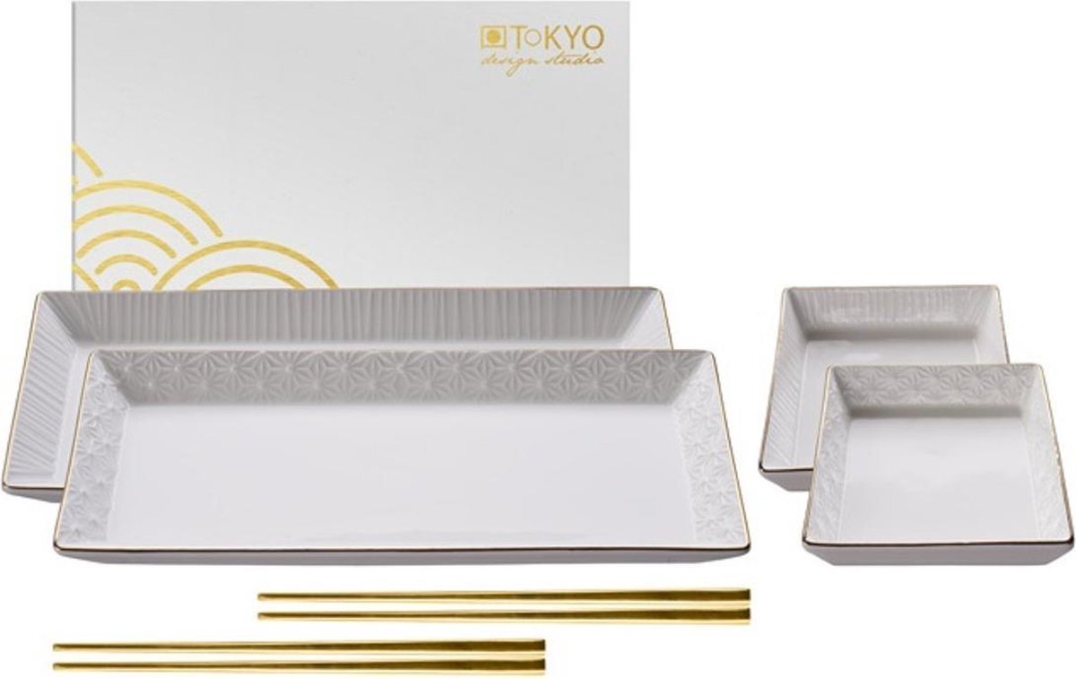 Tokyo Design Studio Nippon White Gold Rim sushi serviesset met eetstokjes 4-delig
