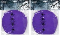 Boland decoratie spinnenweb/spinrag met spinnen - 4x - 60 gram - paars - Halloween/horror thema versiering