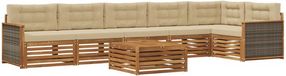vidaXL - Ensemble de salon d'angle - 6 places assises - Naturel et beige - Acacia bois