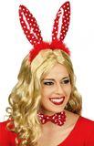 CHAKS Verkleed diadeem paashaas/bunny oren - stippen - rood/wit - one size