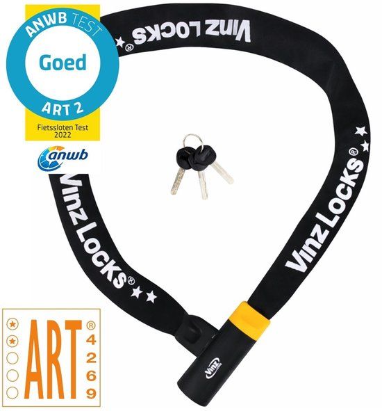 VINZ Locks VINZ Salado ART 2 Kettingslot 90cm - Antraciet - ART2 Goedgekeurd - Geschikt voor diverse fietstypes