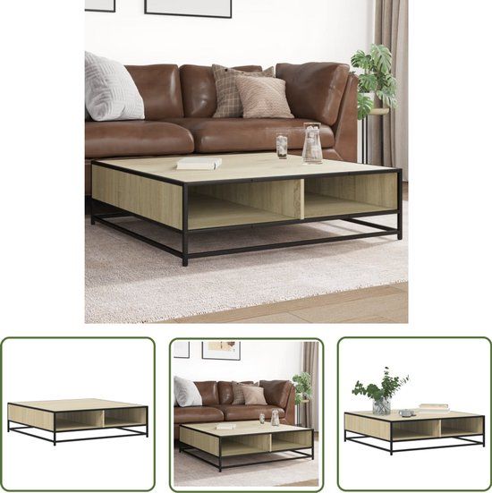 vidaXL Salontafel 100x100x30 cm bewerkt hout en metaal sonoma eiken