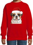 Bellatio Decorations Kersttrui / sweater honden - kinderen - Mopshondje - rood - kerstmuts - Kerstmis 122/128