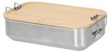 Sagano Lunchbox en acier inoxydable 'Sagano', 650 ml - Lunchbox pour adultes et enfants avec couvercle en bambou et anneau en silicone - Argent