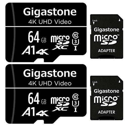 GIGASTONE 64GB 2-pack micro SD geheugenkaart, SDXC A1 UHS-I U3 klasse 10, 90/25 MB/s lees- en schrijfsnelheid, 4K UHD video, geschikt voor Nintendo Switch, beveiligingscamera, GoPro action cam, Compactcamera’s, DJI drone, micro sd card