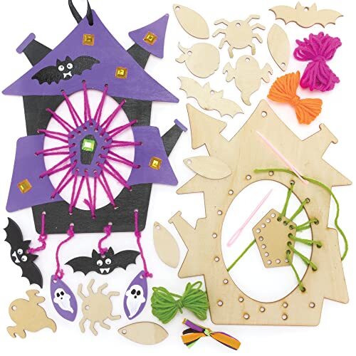 Baker Ross FE741 Halloween houten dromenvanger knutselpak - Pak van 4, maak je eigen houten dromenvanger knutselsets voor kinderen, herfst knutsels voor jongeren om te maken