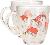 Bol Kerst mok/beker - 2x stuks - met kerstmutsen - glas - 300 ml