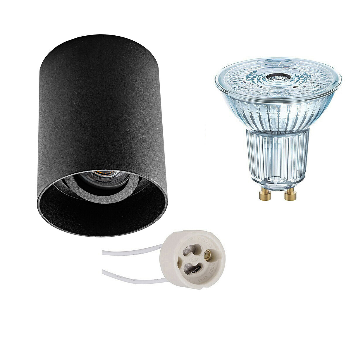 Osram Voordeelset - Opbouwspot Set - Parathom PAR16 930 36D - Pragmi Luxina Pro - GU10 Fitting - Dimbaar - Opbouw Rond - Mat Zwart - 5.5W - Warm Wit 3000K - Verdiept - Kantelbaar - Ã˜90mm