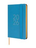 Finocam - Kalender 2026, weekoverzicht, dwarsaanzicht, januari - december (12 maanden), jaarplanner 2026, met elastiek en puntband, zachte omslag Flexi glad, blauw, Catalaans