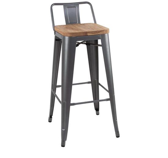 Bolero Bistro Hoge Barstoel Met Houten Zitting Grijs (4 Stuks)