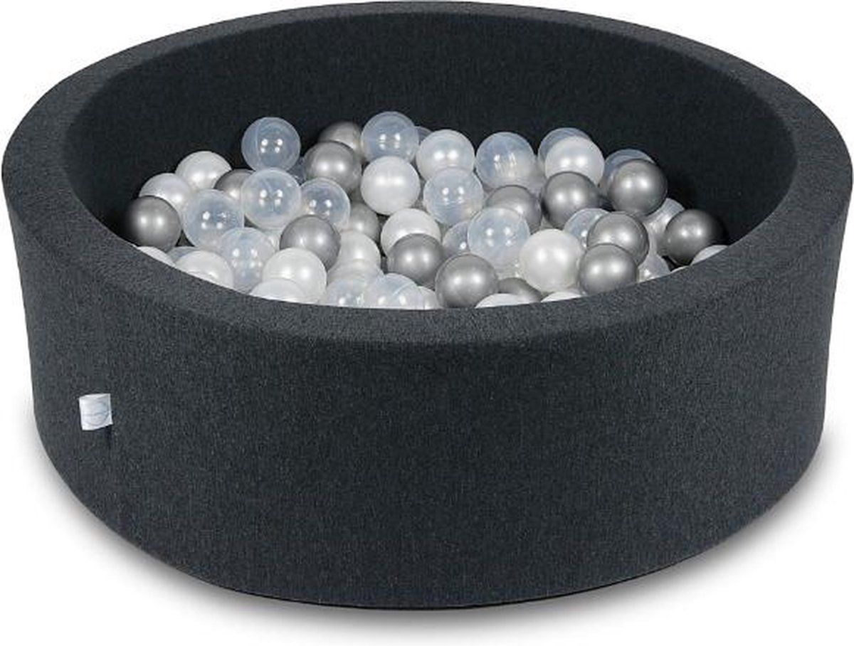 Viking Choice Ballenbak rond zwart - 200 ballen - 90 x 30 cm - ballenbad - zilver 7 cm ballen