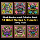 53 Bible Verses & Flowers: Coloring Book for Adults & Teens | Bible Verse | Christian | Devotional | Spiritual | Flowers | Black Background | Paper-Cut Style