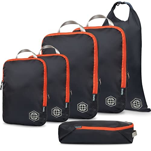 TRIPPED Travel Gear Compressie verpakking kubussen voor reizen - verpakking kubussen en reisorganisatoren, grijs en oranje, 6 stuks