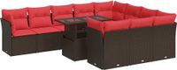 vidaXL 11-delige Loungeset met Kussens, Poly Rattan, Acacia, Bruin