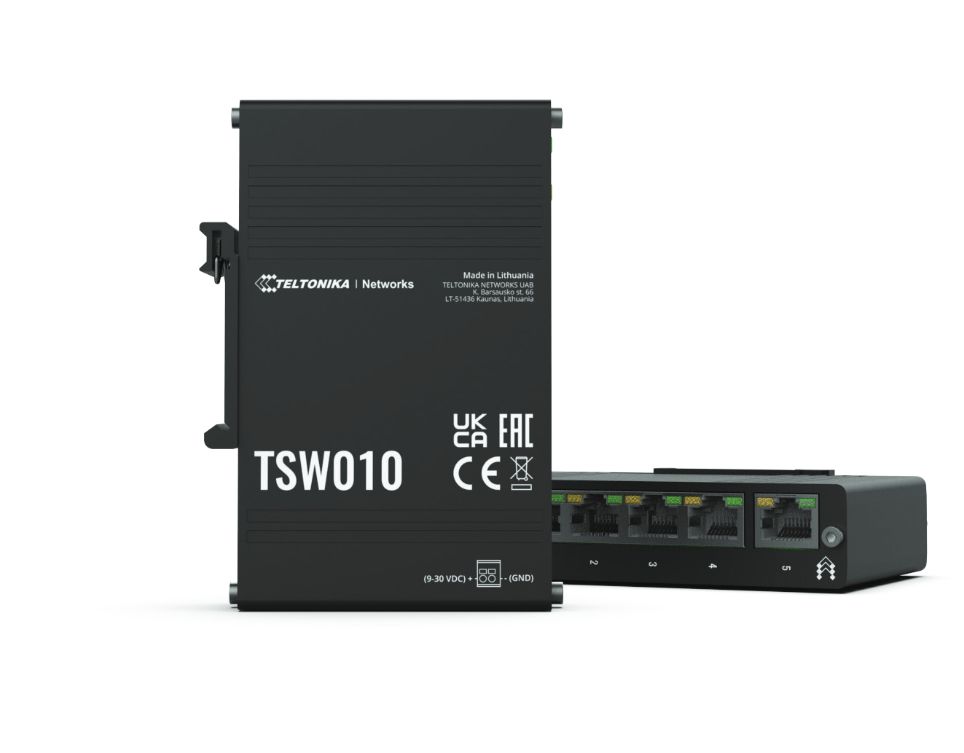 Teltonika TSW010 - 5-poorts Fast Ethernet DIN-rail switch met PoE - Zwart