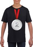 Bellatio Decorations Shoppartners Bv Zilveren medaille kampioen shirt zwart jongens en meisjes - Winnaar shirt Nr 2 kinderen 122/128