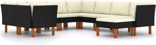 vidaXL 9-delige Loungeset met kussens poly rattan zwart