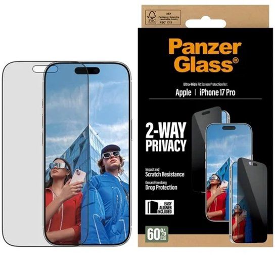PanzerGlass Screenprotector geschikt voor Apple iPhone 17 Pro Glazen | PanzerGlass Ultra-Wide Fit Privacy Screenprotector Privacy - Case Friendly - Zwart