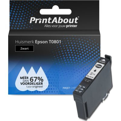 PrintAbout Huismerk Epson T0801 Inktcartridge Zwart