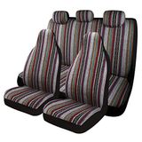PONYJOYUP Autostoelhoezen in Baja Saddle-dekenstijl, 7 stuks, volledige set, ademend en wasbaar, gestreepte geweven autostoelhoes, universele stoelhoes voor sedan en SUV, airbag-compatibel
