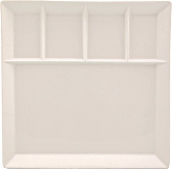 Wit vierkant gourmetbord - 5-vaks - 24 cm - porselein