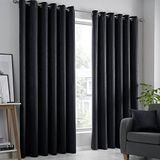 Fusion - Strata - Dim out geweven paar ooggordijnen - 46" breedte x 54" druppel (117 x 137cm) in zwart
