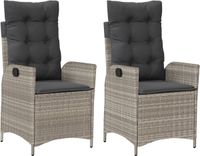 vidaXL Tuinstoelen 2 st verstelbaar met kussens poly rattan lichtgrijs