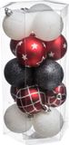 Atmosphera Feeric Christmas Kerstballen - 15x st - wit/rood/zwart - D5 cm - kunststof - gedecoreerd