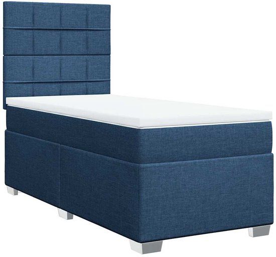 vidaXL Boxspring met matras stof blauw 80x200 cm