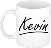 Bellatio Decorations Kevin Naam koffiemok - beker - met sierlijke letters - wit