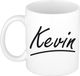 Bellatio Decorations Kevin Naam koffiemok - beker - met sierlijke letters - wit