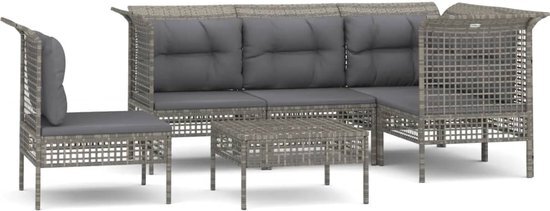 vidaXL 6-delige Loungeset met kussens poly rattan grijs