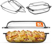 KADAX Ovenschaal van hittebestendig glas, vuurvast pot, glazen braadpan met deksel en handgrepen, servies voor braden, oven, elektrisch fornuis, voor lasagne, vlees, transparant (rechthoek, 5 liter)